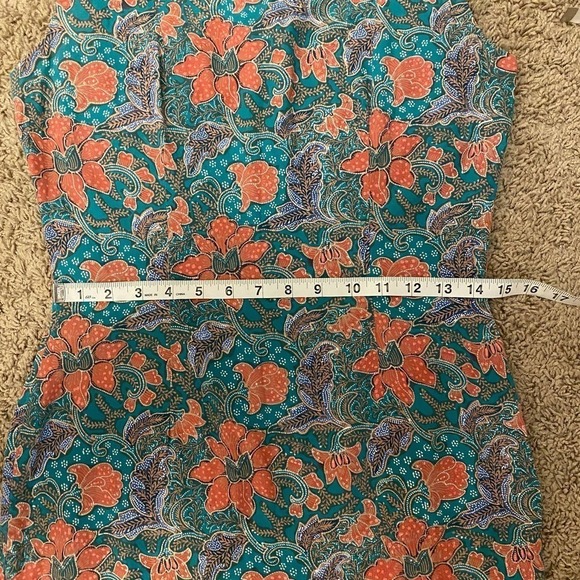 Vintage 70s Talon Blue Sleeveless V Neck Back Zip Slit Floral Dress small 4 - Picture 14 of 16